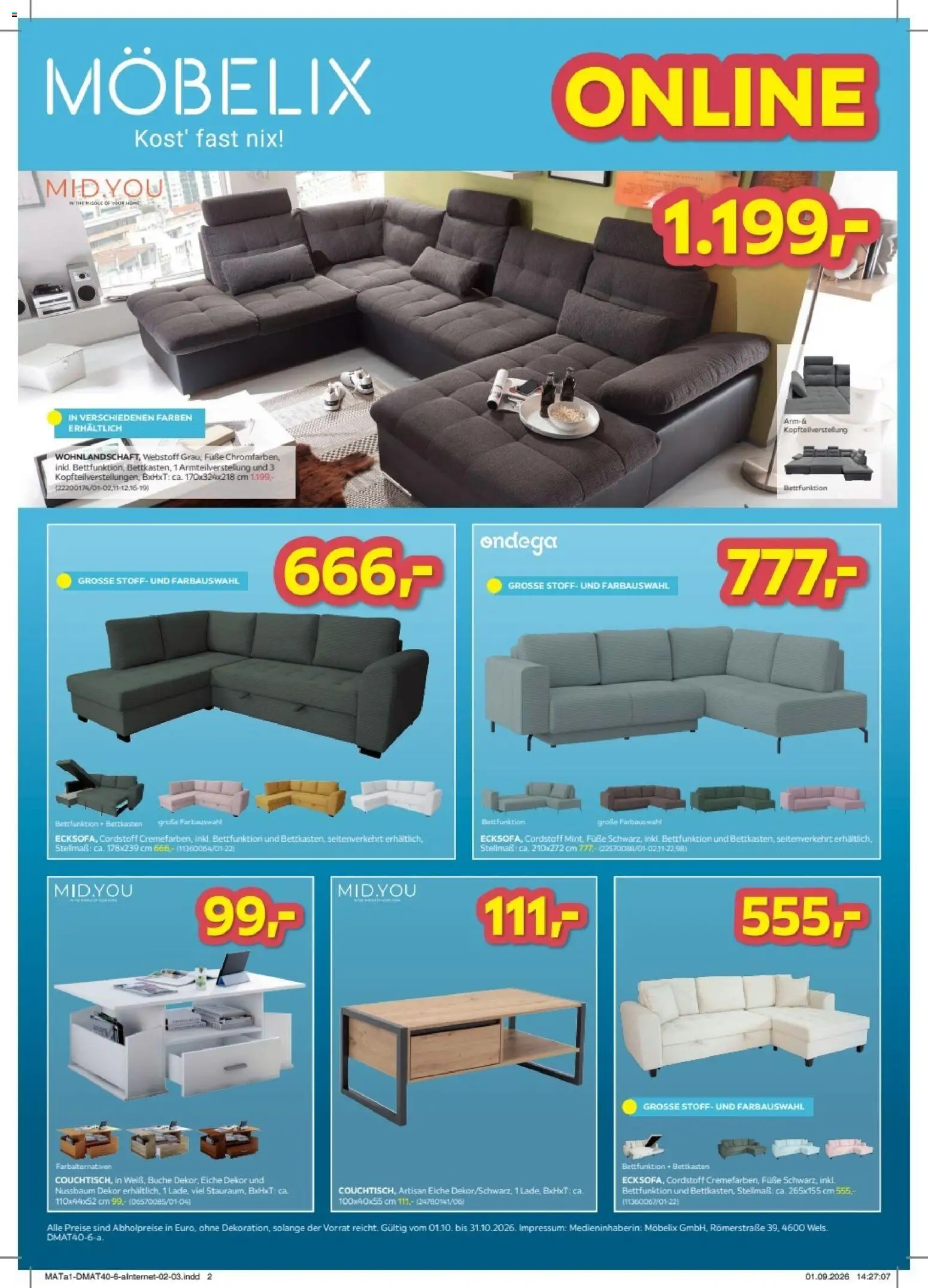Möbelix Online deals Flugblatt in Österreich