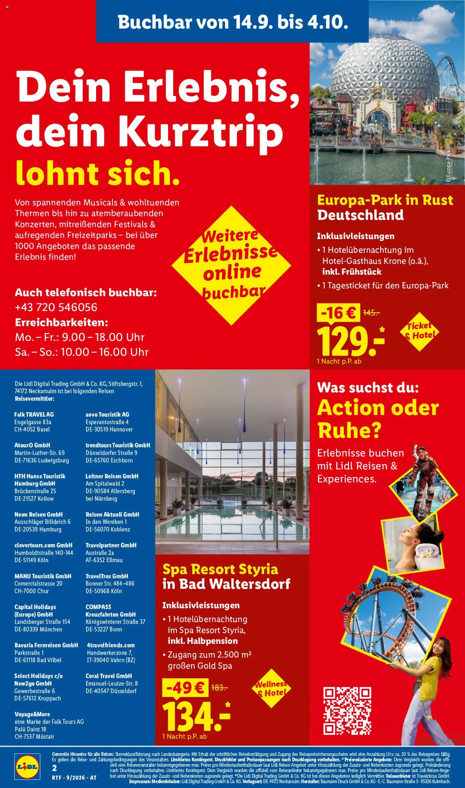 Lidl September/Oktober Reise-Highlights Flugblatt in Österreich