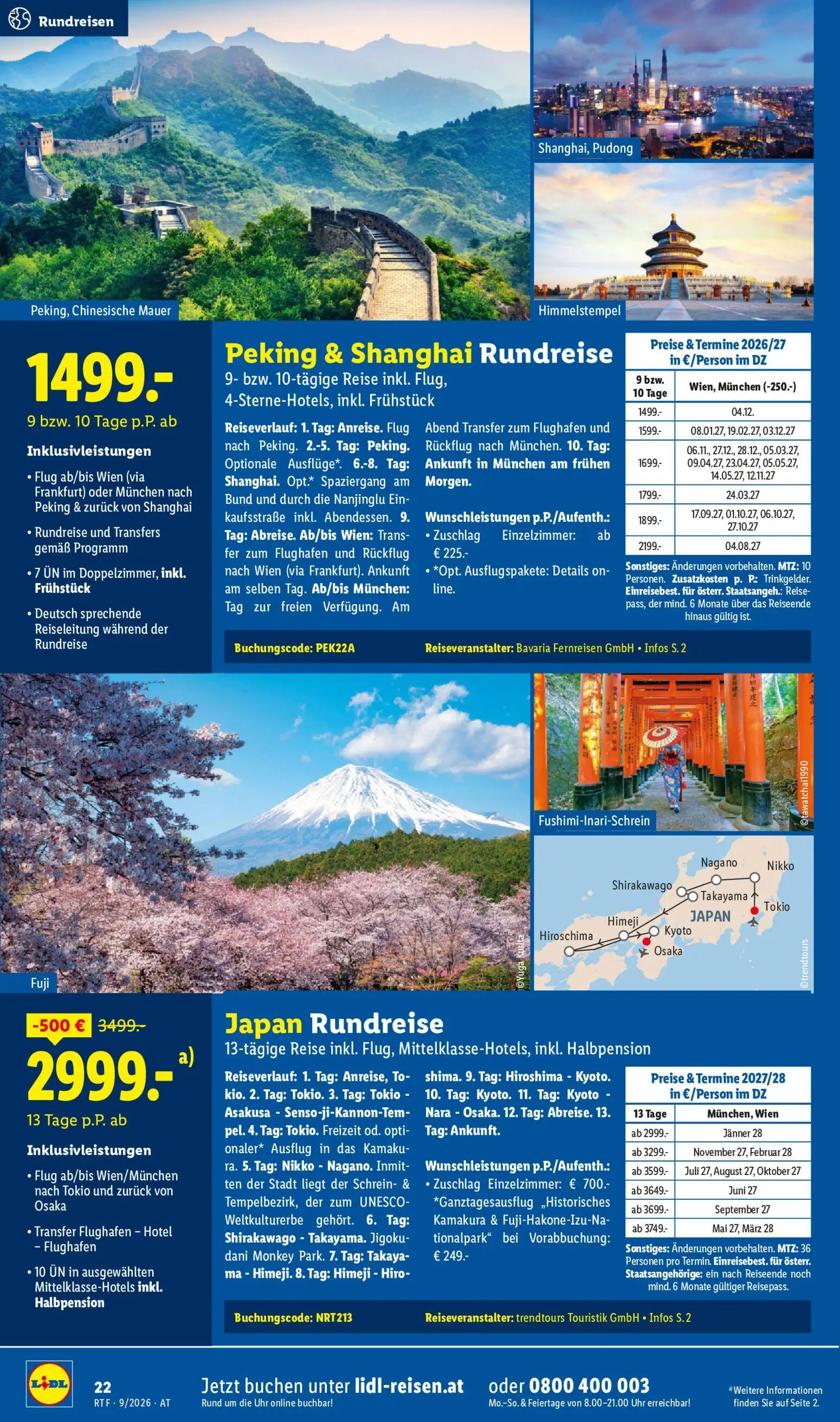Lidl September/Oktober Reise-Highlights Flugblatt in Österreich