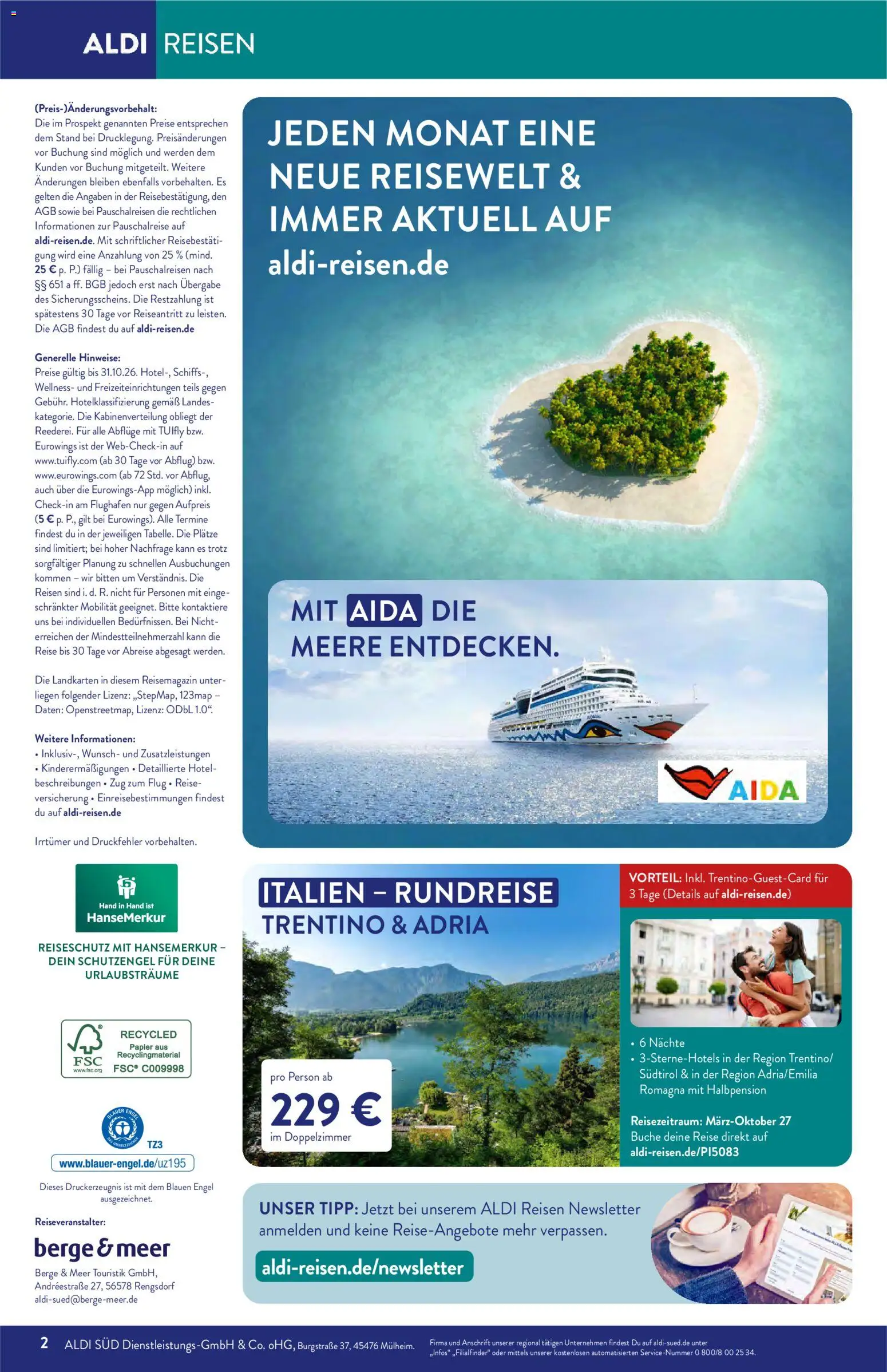 Aldi Reisen Prospekt Prospekt in Deutschland