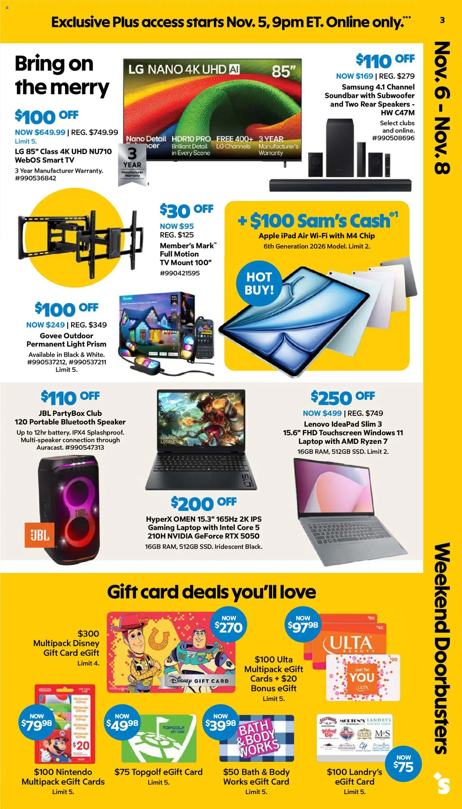 Sam`s Club Black Friday Weekly Ad in United States